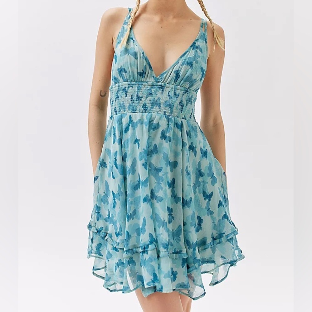 NWT Urban Outfitters Blue Butterfly Print Mini Dress